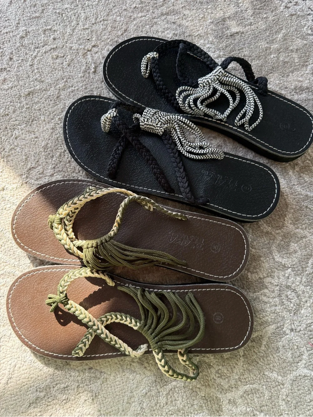 Bundle of 2 Plaka Women’s Braided Fringe Sandals in Black and Olive - Picture 2 of 5